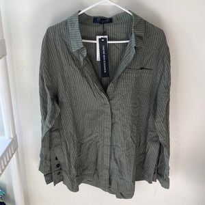 Oneine New Elegance NWT Green Striped Button Down Blouse Sz 2X With Side Button